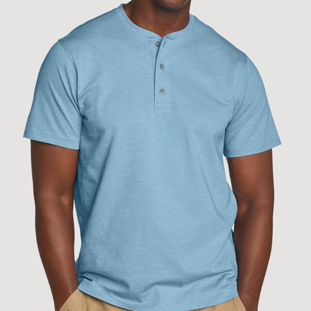 NWT Edie Bauer Men's Baja Knit Henley, Blue Fog, Small (S)